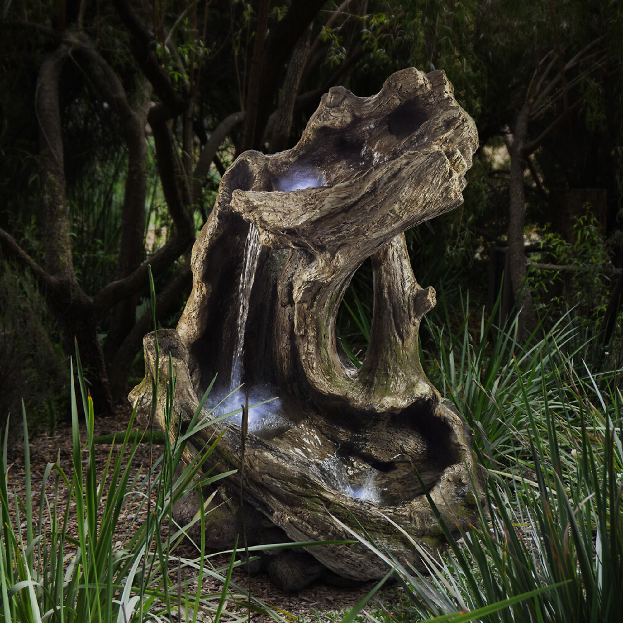 Alpine Corporation, Curved Log Rainforest Fountain with LED Lights, Volts 120 Power Cord Length 6 ft, Model# WIN454